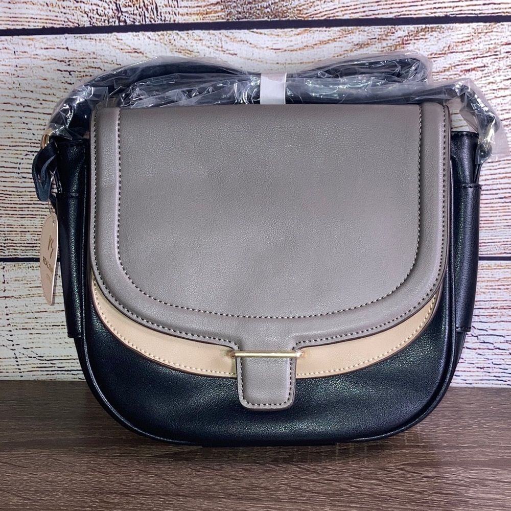 NWT Real Simple Madison Saddle Bag Taupe Multi R1391